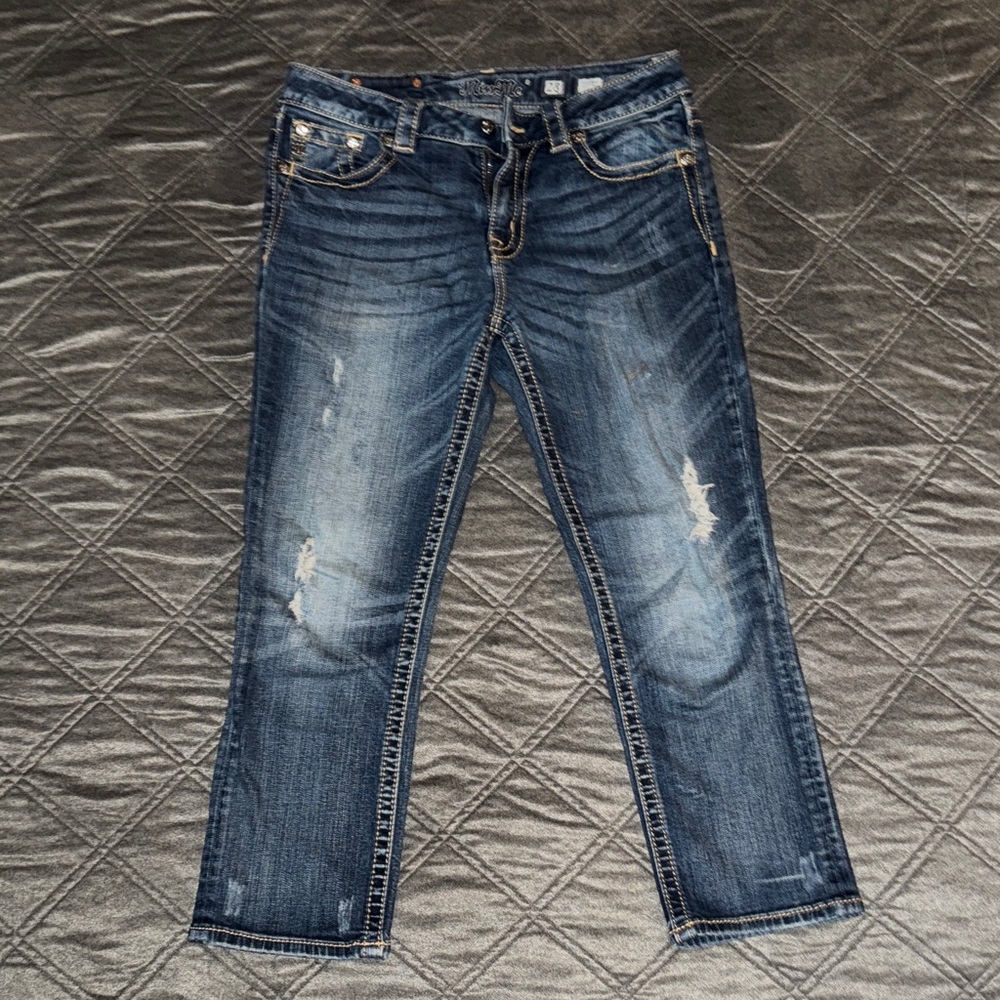 Miss Me Distressed Blue Cropped Jeans